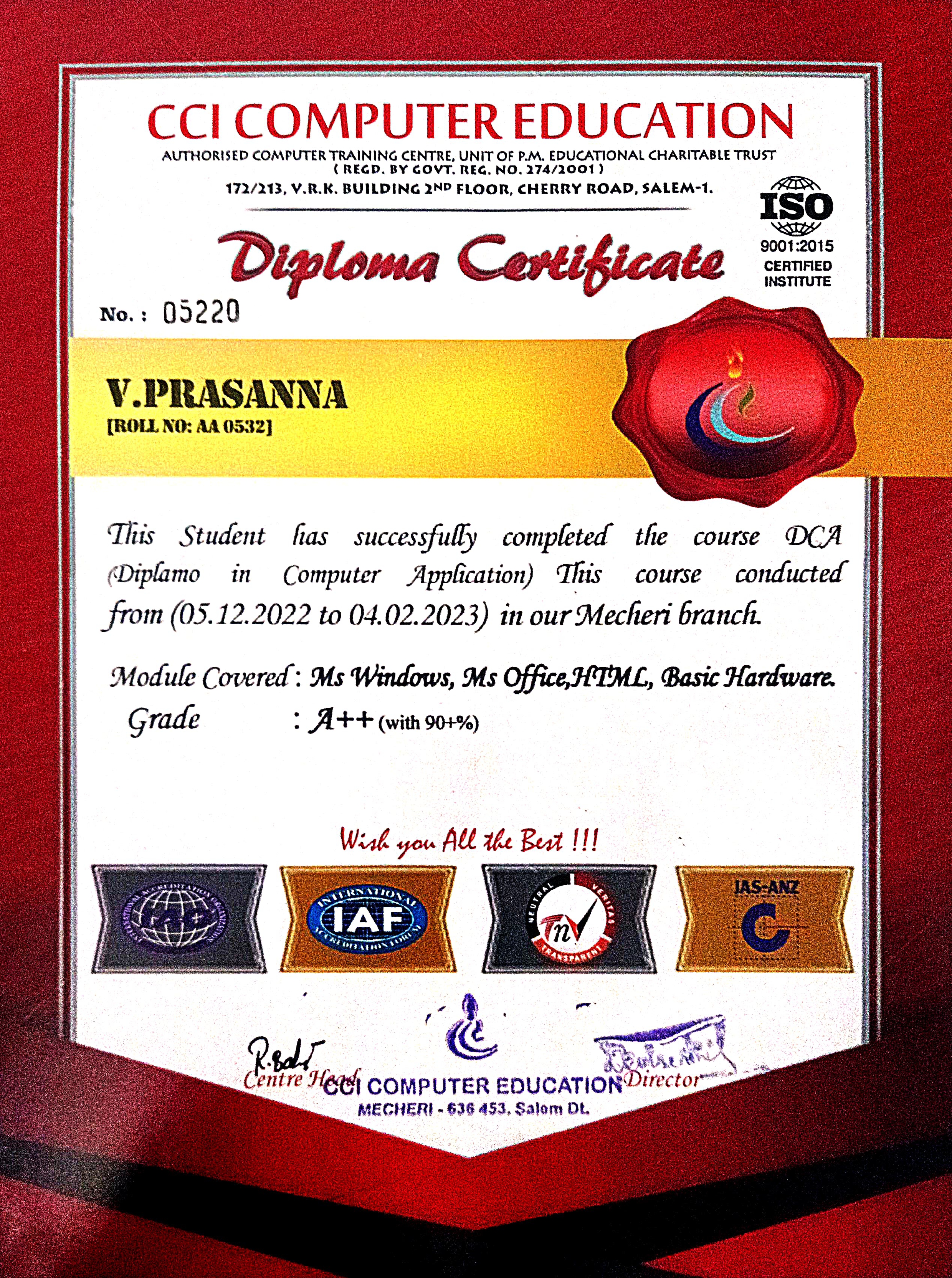 DCA Certificate