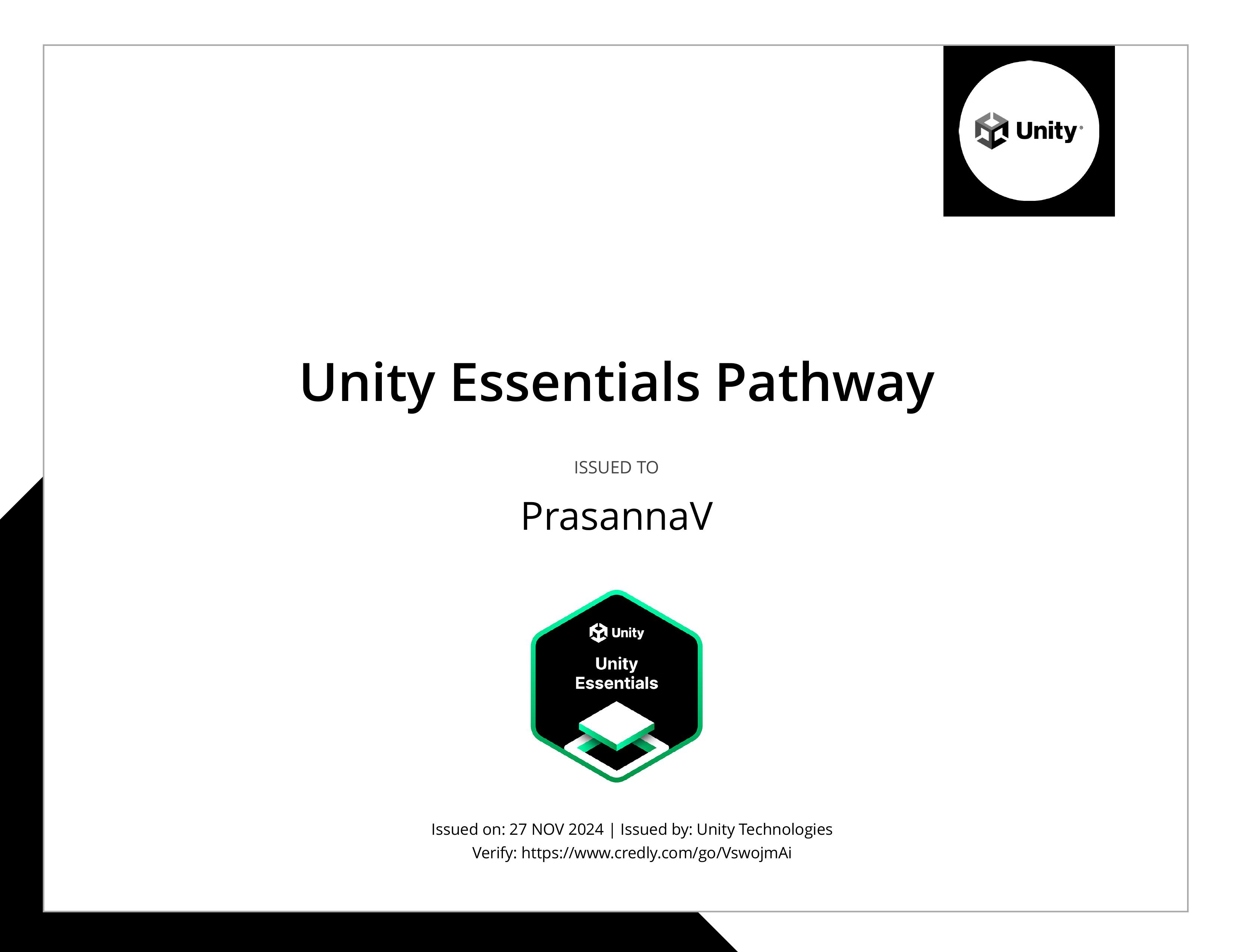 Unity Essentials Pathway Badge